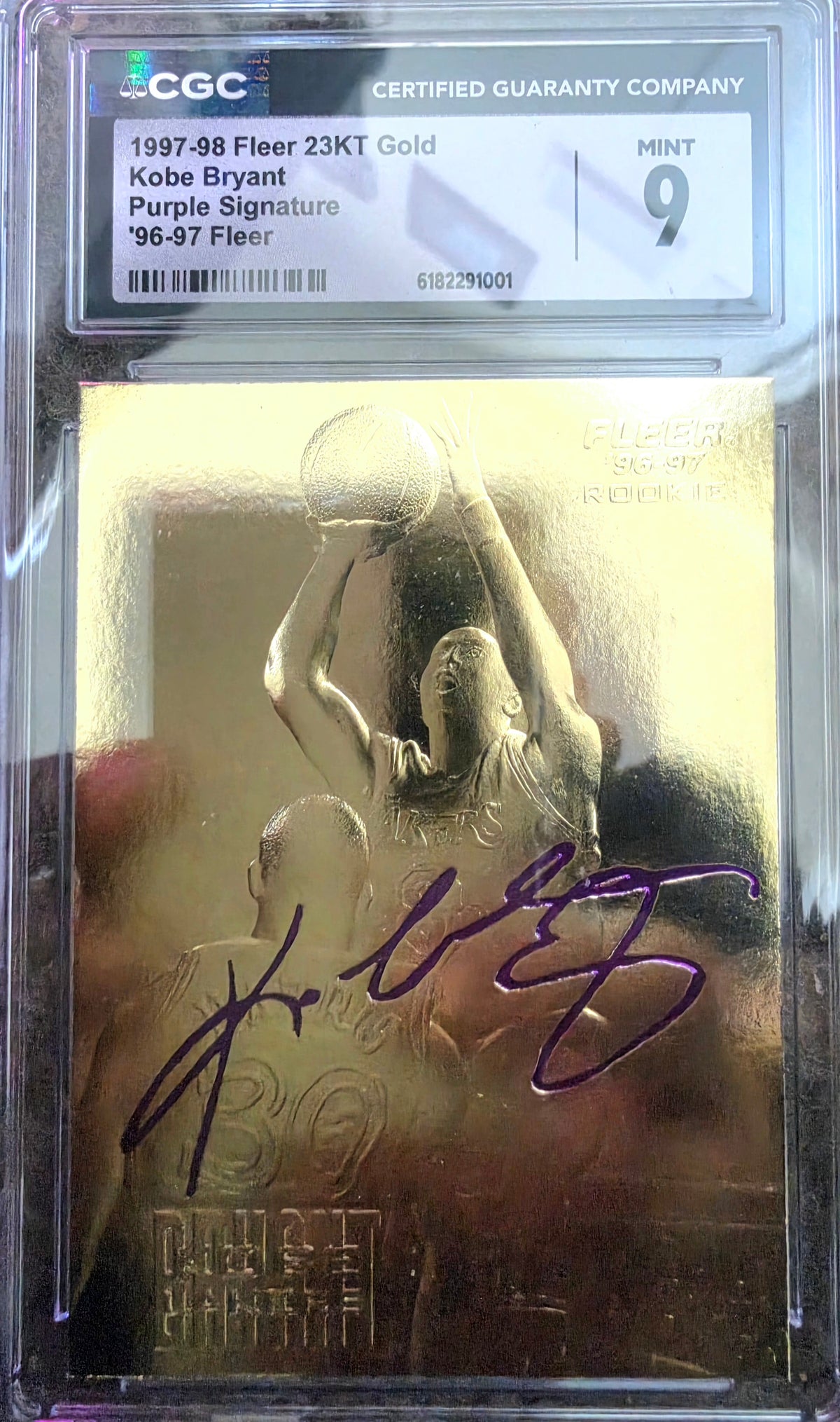 1997–98 Fleer 23KT Gold Kobe Bryant Purple Signature CGC 9 Mint