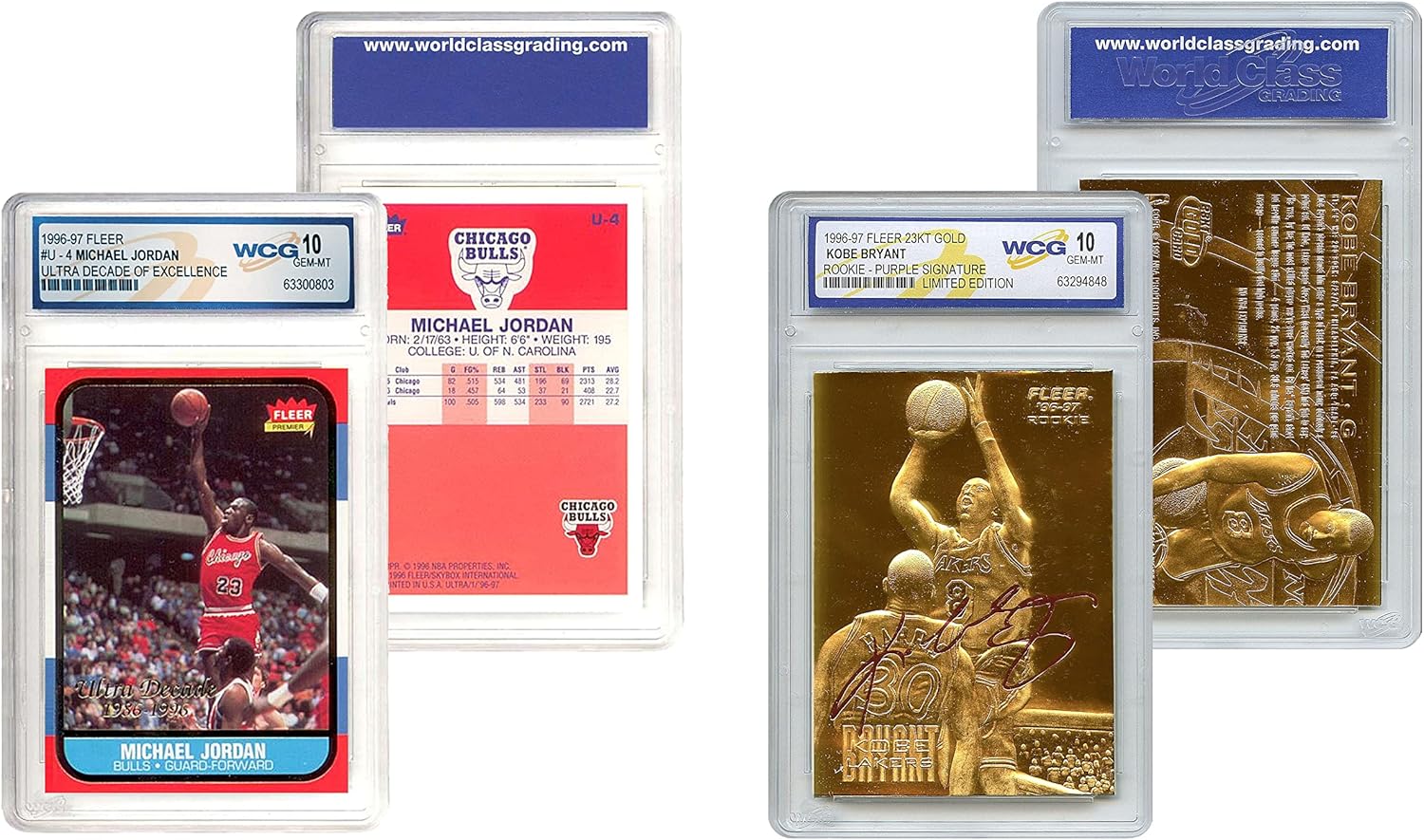 Kobe Bryant Gold & Michael Jordan Decade Fleer Rookie Cards Set - Gem-Mint 10 Condition (Set of 2)