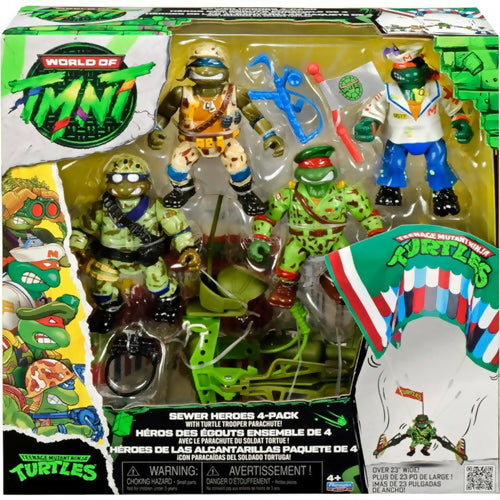 Teenage Mutant Ninja Turtles World of TMNT Sewer Heroes with Turtle Trooper Parachute Action Figure 4-Pack