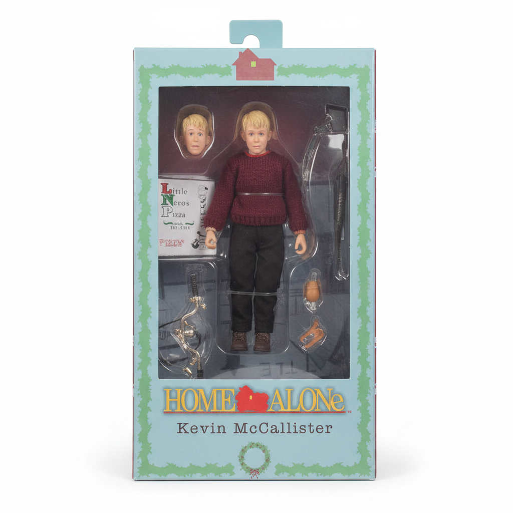 NECA Home Alone Kevin McCallister 8-inch action figure in retail packaging on white background