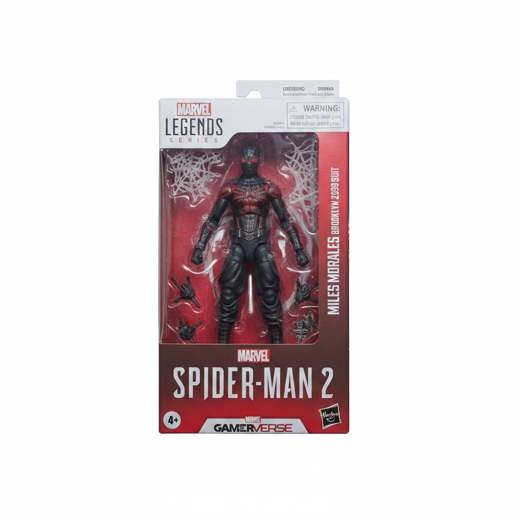 Marvel Legends Gamerverse Spider-Man 2 Miles Morales Brooklyn 2099 Suit action figure in retail packaging on white background