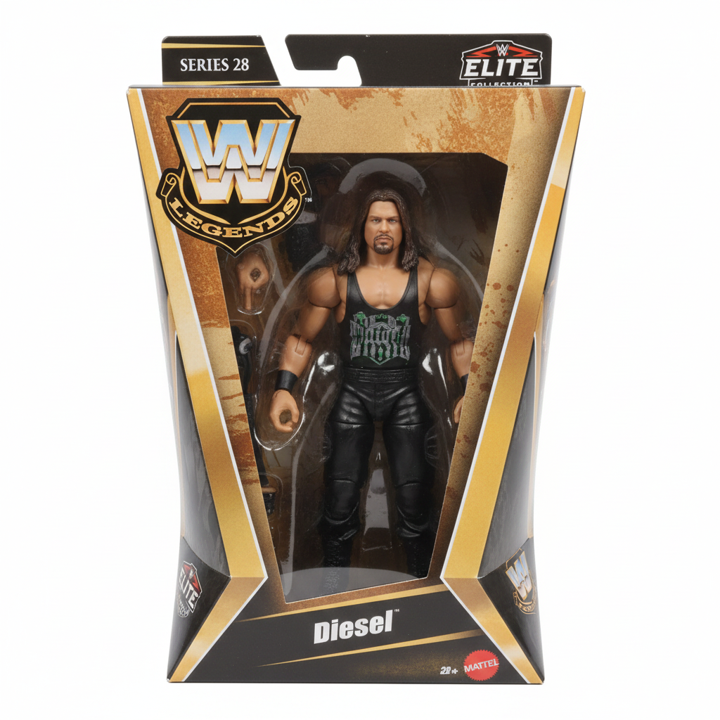 Mattel WWE Elite Collection Legends Series 28 Diesel action figure in retail packaging on white background
